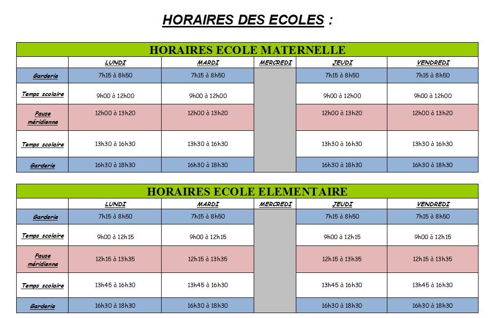 Horaires ecole